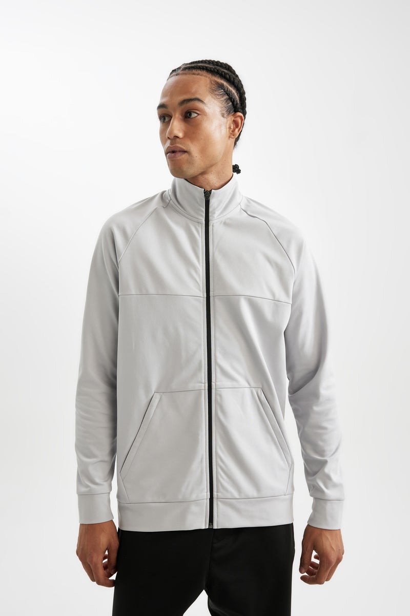 DeFacto Grey Man DeFactoFit Standard Fit Zippered Scuba Fabric Cardigan Casual - Image 3